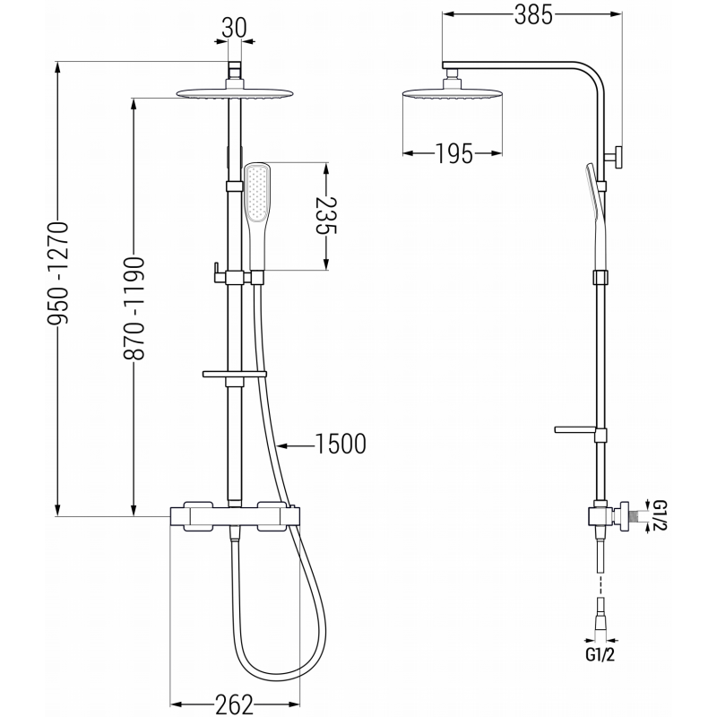 Mexen CQ49 комплект горен душ с окачване и термостатен смесител, черно/златно - 772504995-75