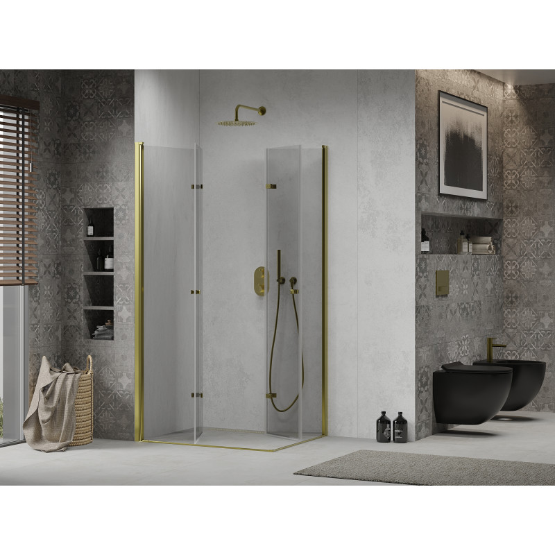 Mexen Lima Душ кабина Duo, сгъваема 80 x 70 см, прозрачна, златна - 856-080-070-50-00-02