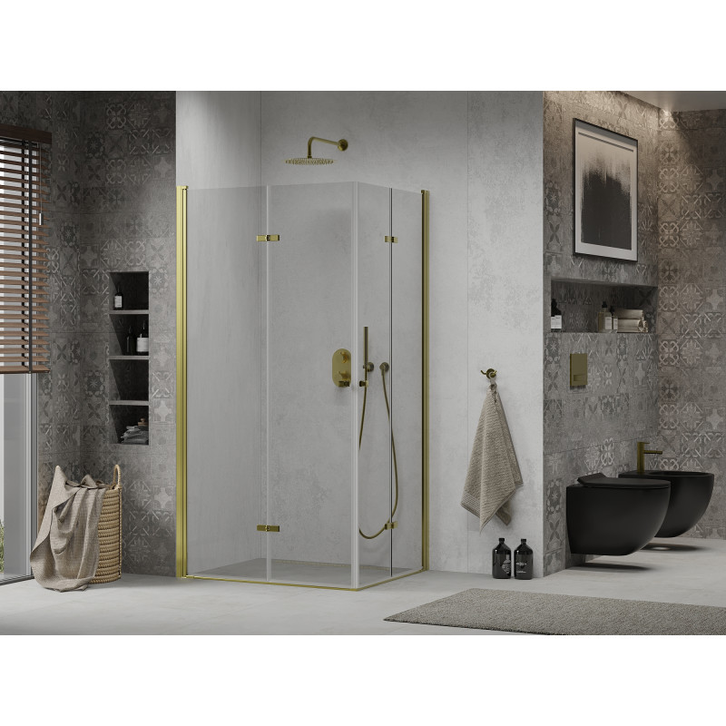 Mexen Lima Душ кабина Duo, сгъваема 80 x 70 см, прозрачна, златна - 856-080-070-50-00-02