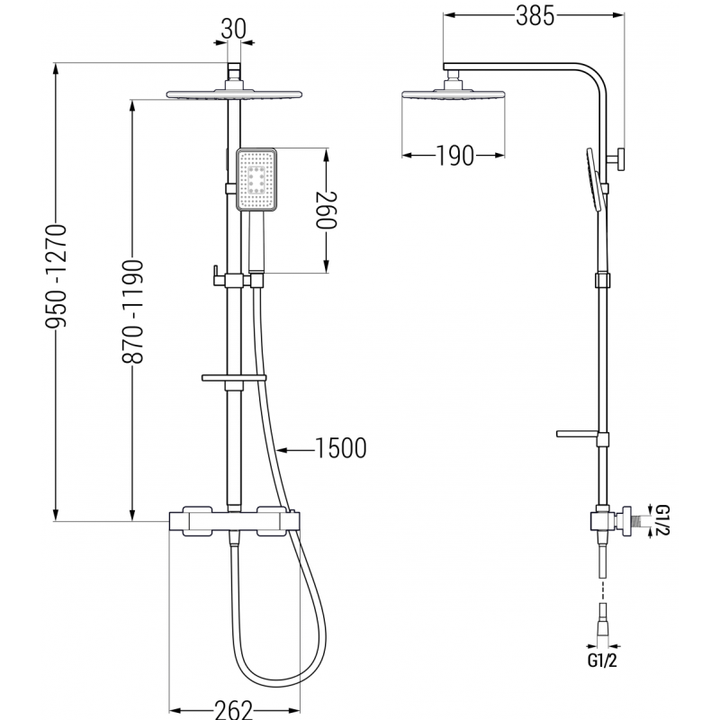 Mexen CQ54 комплект за душ настенен с душ пита и термостатен смесител, бял/хром - 772505495-21
