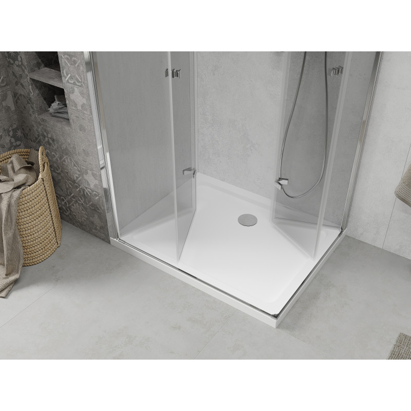 Mexen Lima Duo сгъваема душ кабина 90 x 80 см, прозрачна, хром + корито Flat
