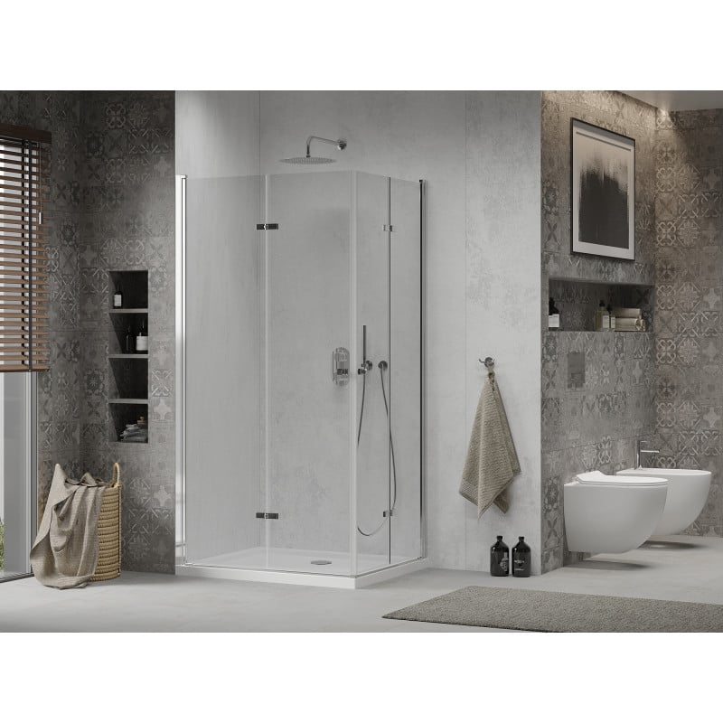 Mexen Lima Двойна сгъваема душ кабина 100 x 90 см, прозрачна, хром + поддушък Flat