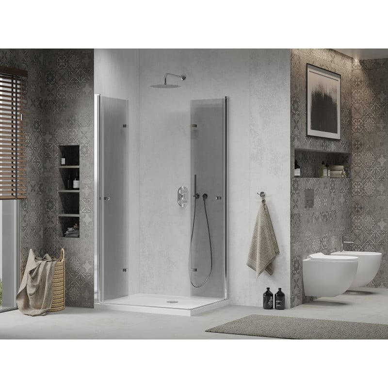 Mexen Lima Двойна сгъваема душ кабина 100 x 90 см, прозрачна, хром + поддушък Flat