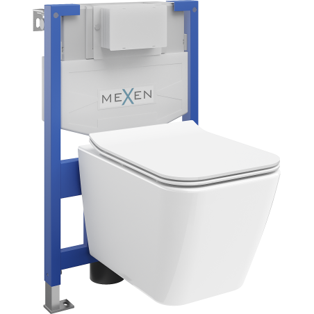 Скрита инсталация за WC Mexen Fenix XS-F с тоалетна чиния Cube и капак с плавно затваряне, бял гланц - 68030924000