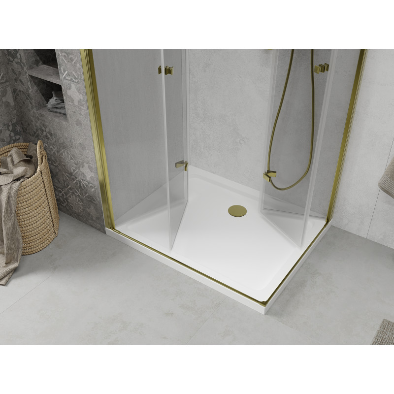Mexen Lima Сгъваем душ кабина Duo 80 x 70 см, прозрачна, златна + поддушово