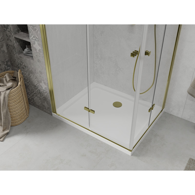 Mexen Lima Сгъваем душ кабина Duo 80 x 70 см, прозрачна, златна + поддушово