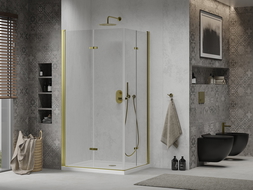 Mexen Lima Duo душ кабина сгъваема 90 x 80 см, прозрачна, златна + поддушкова база Flat - 856-090-080-50-02-4010G