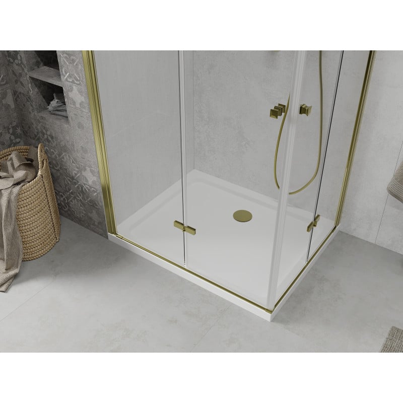 Mexen Lima Duo сгъваема душ кабина 100 x 90 см, прозрачна, златна + корито Flat