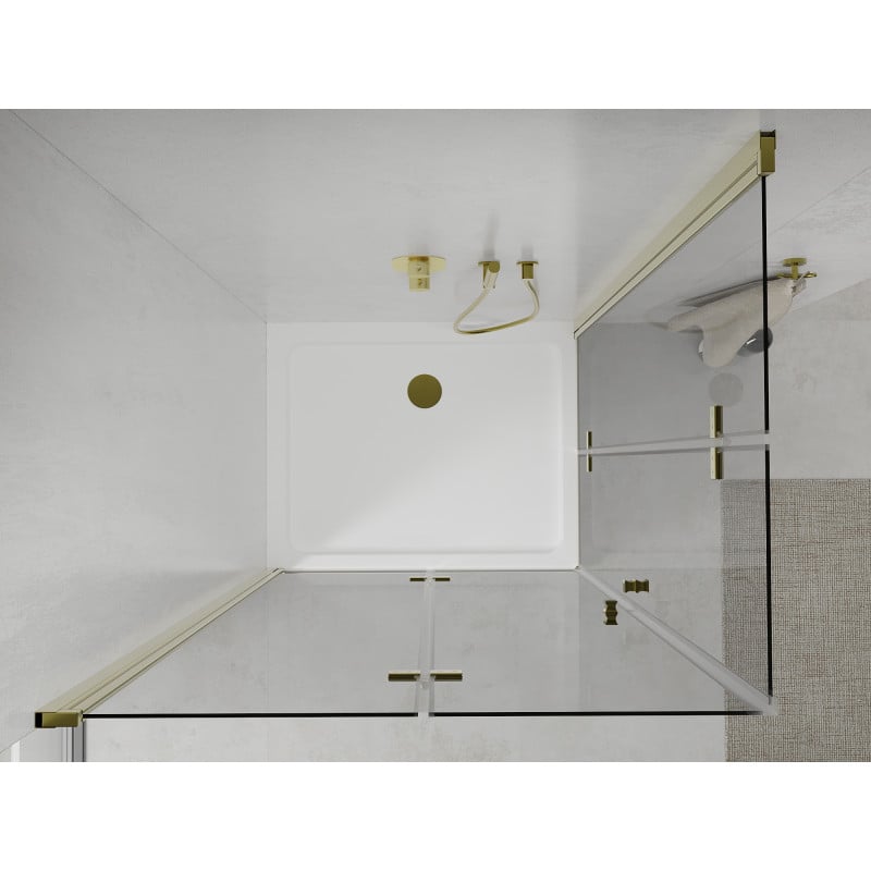 Mexen Lima Duo сгъваема душ кабина 100 x 90 см, прозрачна, златна + корито Flat