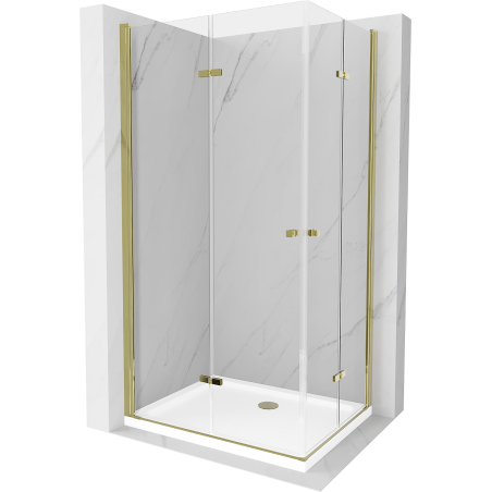 Mexen Lima Duo душ кабина с плъзгаща се врата 100 x 90 см, прозрачна, златна + плот Flat - 856-100-090-50-02-4010G