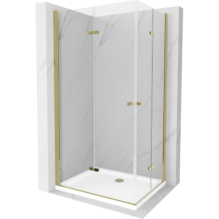 Mexen Lima Duo сгъваема душ кабина 100 x 90 см, прозрачна, златиста + корито Flat - 856-100-090-50-02-4010G