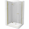 Mexen Lima Duo сгъваема душ кабина 100 x 90 см, прозрачна, златиста + корито Flat - 856-100-090-50-02-4010G
