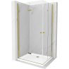 Mexen Lima Duo сгъваема душ кабина 100 x 90 см, прозрачна, златна + корито Flat