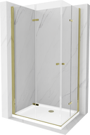 Mexen Lima Duo сгъваема душ кабина 100 x 90 см, прозрачна, златна + корито Flat