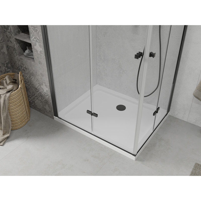 Mexen Lima Дуо сгъваема душ кабина 80 x 70 см, прозрачна, черна + корито Flat