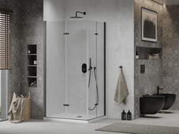 Mexen Lima Duo душ кабина сгъваема 80 x 70 см, прозрачна, черна + поддон Flat - 856-080-070-70-02-4010B