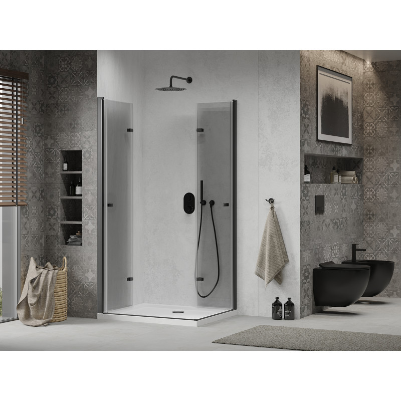 Mexen Lima Дуо сгъваема душ кабина 80 x 70 см, прозрачна, черна + корито Flat