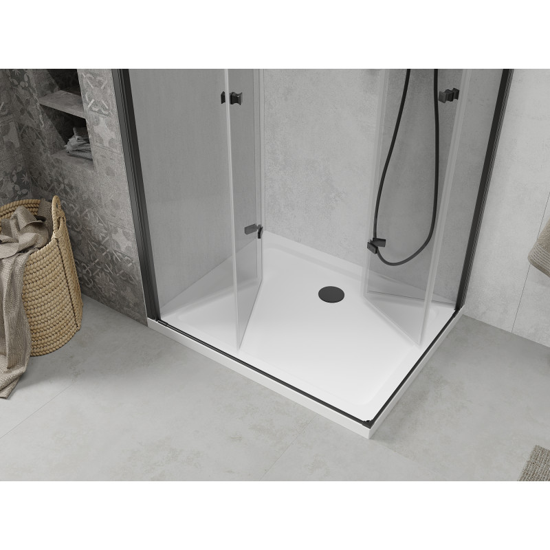 Mexen Lima Дуо сгъваем душ кабина 100 x 90 см, прозрачна, черна + подложка Flat