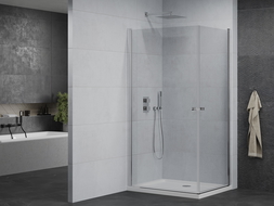 Mexen Pretoria Duo душ кабина с отваряща се врата 80 x 70 см, прозрачна, хром + поддушова тава Flat - 852-080-070-01-02-4010