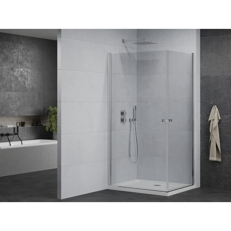 Mexen Pretoria Душ кабина с две врати 90 x 80 см, прозрачна, хромирана + плосък
