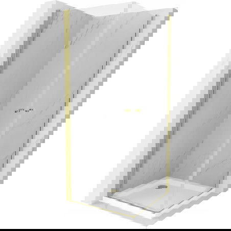 Mexen Pretoria Duo душ кабина с отваряеми врати 70 x 70 cm, прозрачна, златна + корито Flat - 852-070-070-50-02-4010G