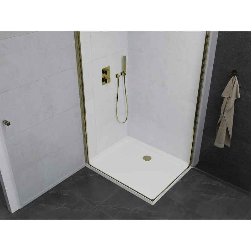 Mexen Pretoria Душ кабина Duo с отваряща се врата 90 x 80 см, прозрачна, златиста +