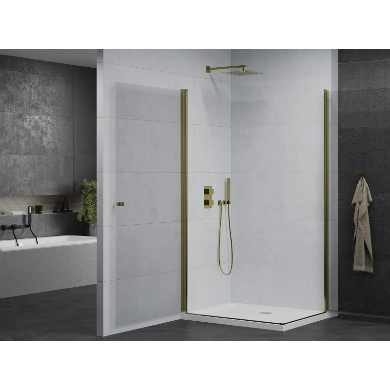 Mexen Pretoria Душ кабина Duo с отваряща се врата 90 x 80 см, прозрачна, златиста +