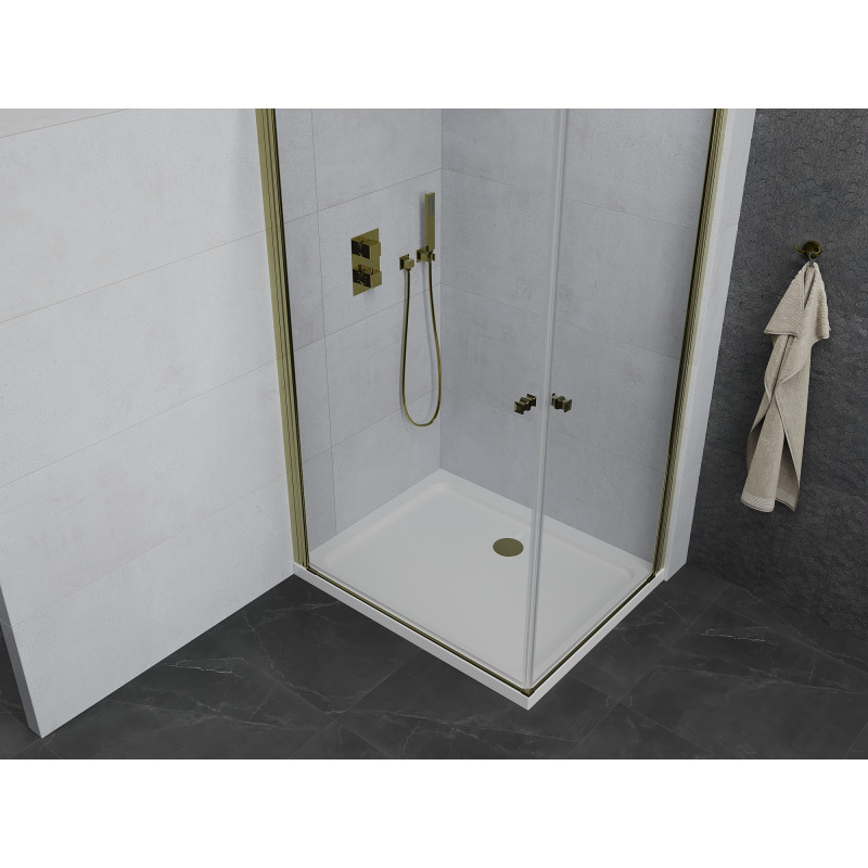 Mexen Pretoria Душ кабина Duo с отваряща се врата 90 x 80 см, прозрачна, златиста +