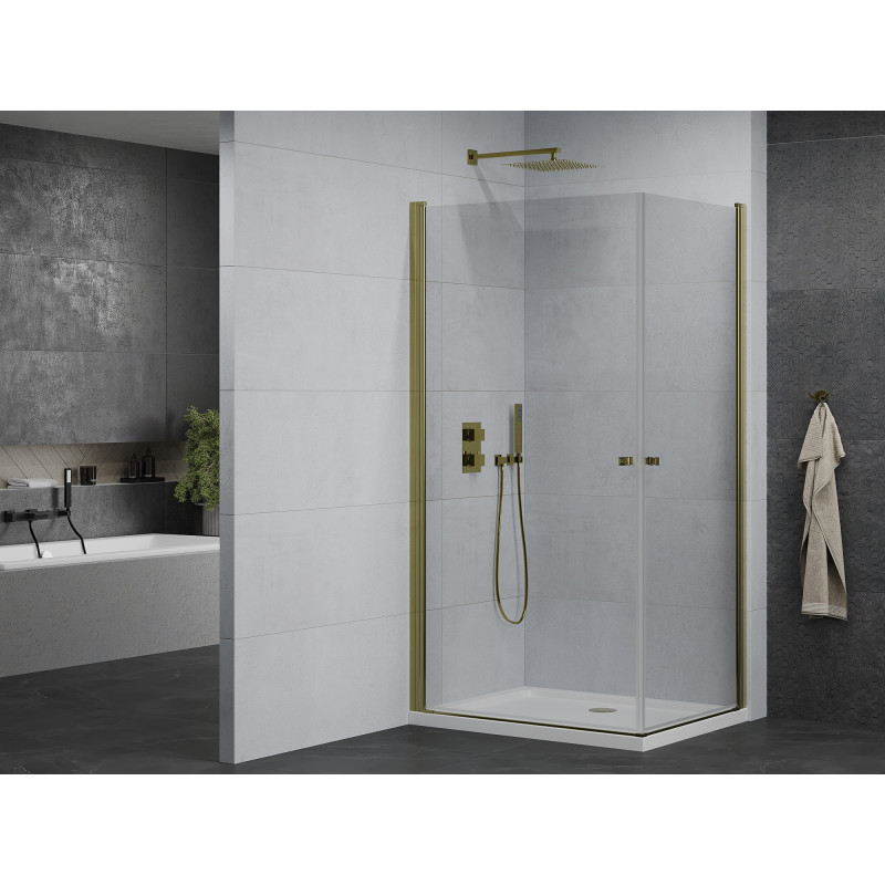 Mexen Pretoria Душ кабина Duo с отваряща се врата 90 x 80 см, прозрачна, златиста +