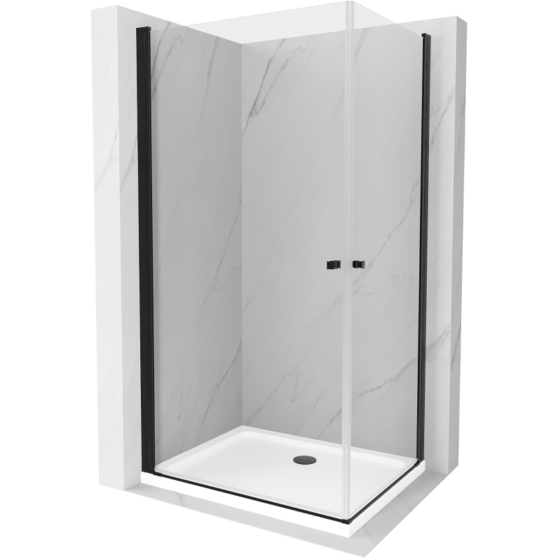 Mexen Pretoria Duo душ кабина с врати тип хармоника 80 x 70 см, прозрачна, черна + корито Flat - 852-080-070-70-02-4010B