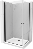 Mexen Pretoria Duo душ кабина с въртящи се врати 80 x 70 см, прозрачна, черна + плосък под - 852-080-070-70-02-4010B