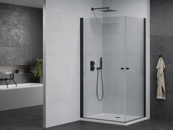 Mexen Pretoria Duo душ кабина с врати тип хармоника 80 x 70 см, прозрачна, черна + корито Flat - 852-080-070-70-02-4010B