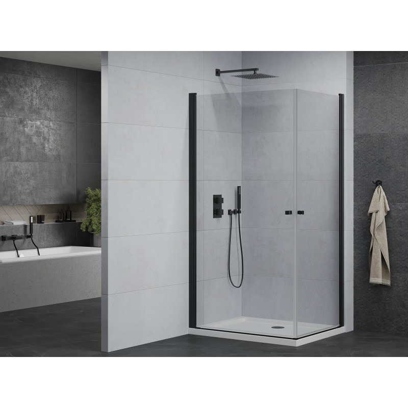 Mexen Pretoria Duo душ кабина отваряща се 90 x 80 см, прозрачна, черна + плосък