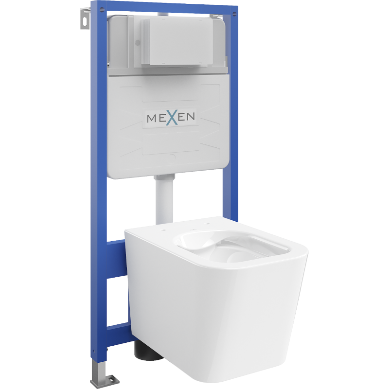Комплект за вграждане WC Mexen с рамка Fenix Slim с тоалетна чиния Teo, бял гланц - 6103385XX00