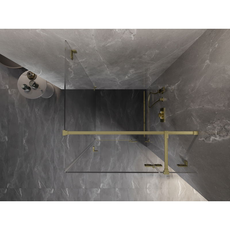 Mexen Lunar T душ кабина отваряща се врата дясна 90 x 90 см, прозрачна, злато четкано - 834T-090-090-55-00-P