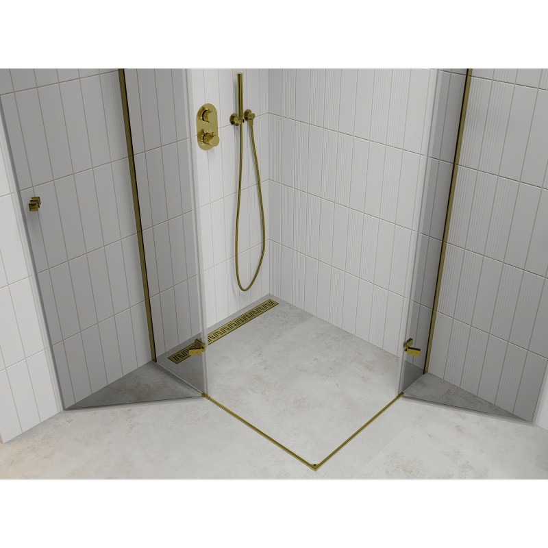 Mexen Roma Duo душ кабина с отваряща се врата 90 x 80 см, прозрачна, златна