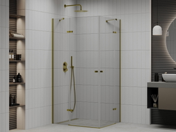 Mexen Roma Duo душ кабина с отваряща се врата 90 x 80 см, прозрачна, златна