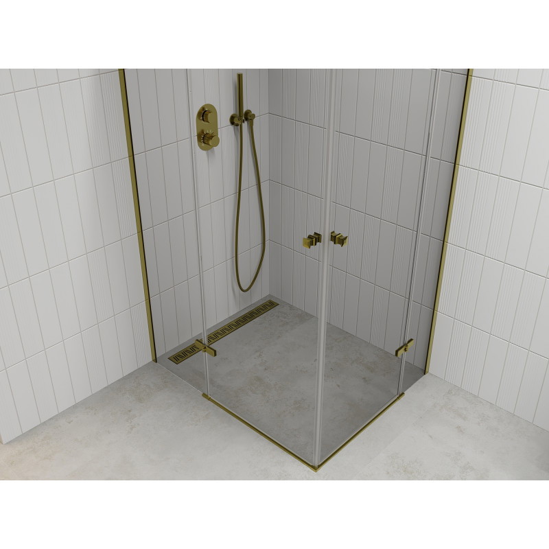 Mexen Roma Duo душ кабина с отваряща се врата 90 x 80 см, прозрачна, златна