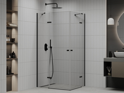 Mexen Roma Duo стъклена душ кабина с врата 90 x 80 см, прозрачна, черна - 854-090-080-70-00-02