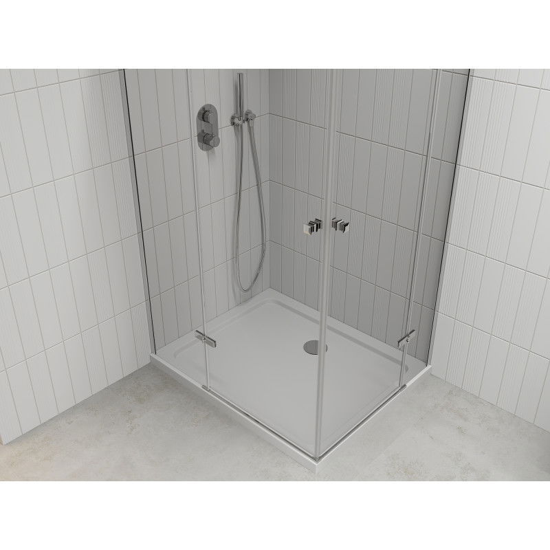 Mexen Roma Duo Душ кабина с отваряеми врати 80 x 70 см, прозрачна, хром + корито Flat - 854-080-070-01-02-4010