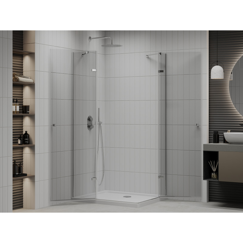 Mexen Roma Duo отваряема душ кабина 100 x 90 см, прозрачна, хром + корито Flat