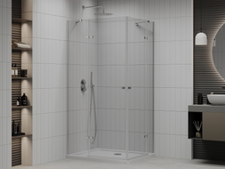 Mexen Roma Duo отваряема душ кабина 100 x 90 см, прозрачна, хром + корито Flat