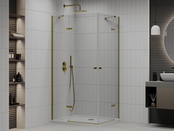 Mexen Roma Duo душ кабина отваряем 90 x 80 см, прозрачна, златна + поддона Flat - 854-090-080-50-02-4010G