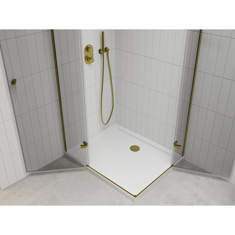 Mexen Roma Duo сгъваем душ кабина 100 x 90 см, прозрачна, златна + корито Flat