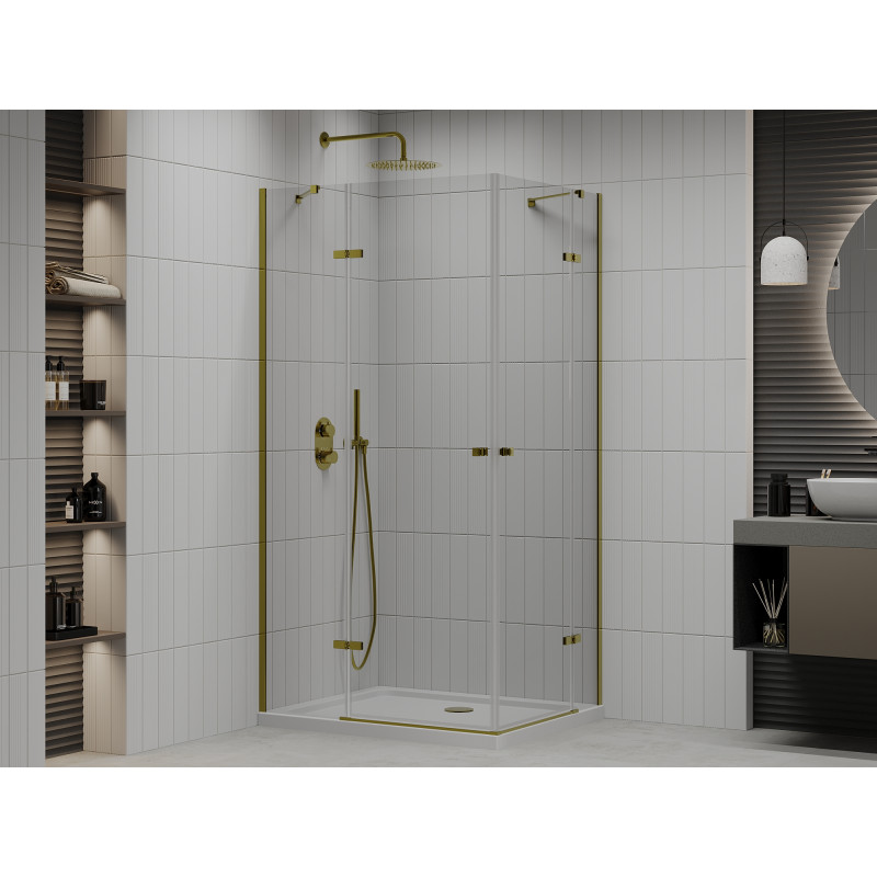 Mexen Roma Duo сгъваем душ кабина 100 x 90 см, прозрачна, златна + корито Flat