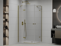 Mexen Roma Duo душ кабина с отваряеми врати 100 x 90 см, прозрачна, златна + подложка Flat - 854-100-090-50-02-4010G