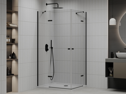 Mexen Roma Duo душ кабина с отваряеми врати 80 x 70 см, прозрачна, черна + душар Flat - 854-080-070-70-02-4010B