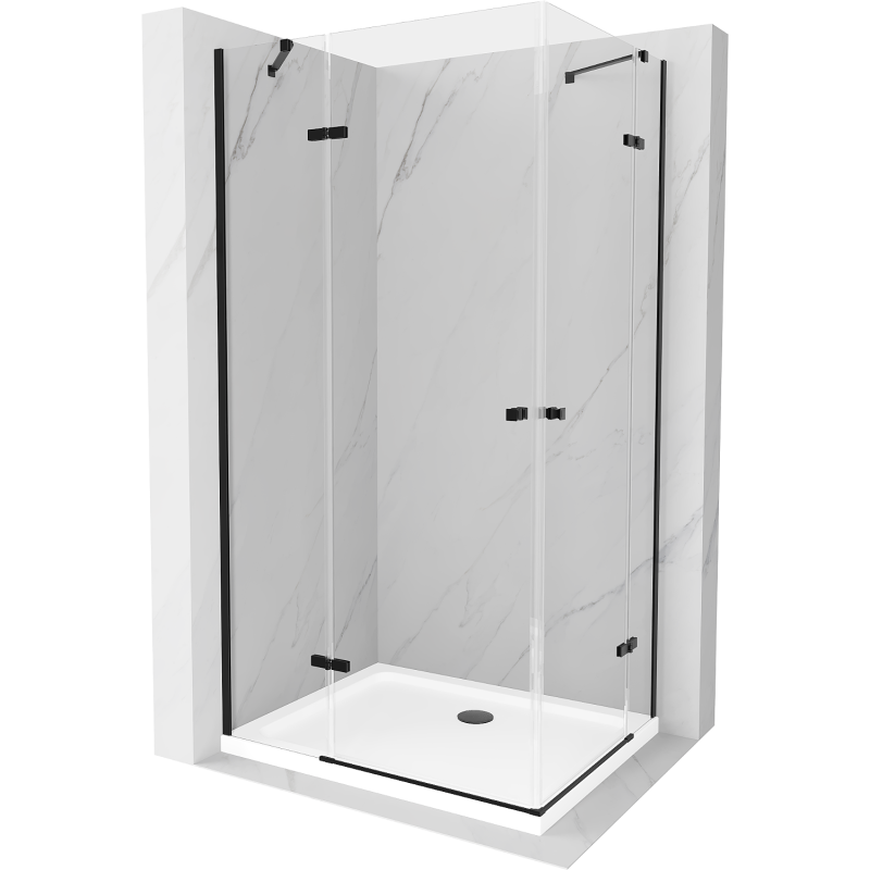 Mexen Roma Duo сгъваема душ кабина 90 x 80 см, прозрачна, черна + душ корито Flat - 854-090-080-70-02-4010B