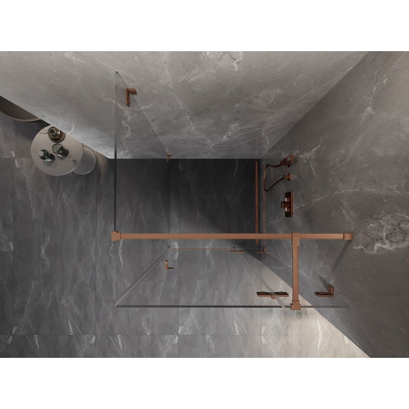 Mexen Lunar T душ кабина с панти, дясна 90 х 90 см, прозрачна, четкана мед - 834T-090-090-65-00-P