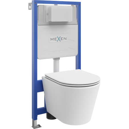 Mexen комплект за стенен монтаж WC стелаж Fenix Slim с чиния WC Rico и капак с бавен пад, матово бяло - 61030724001